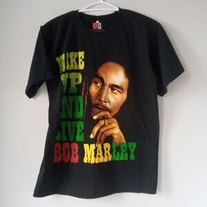 Vintage Bob Marley Wake Up And Live Double Sided black Tee
